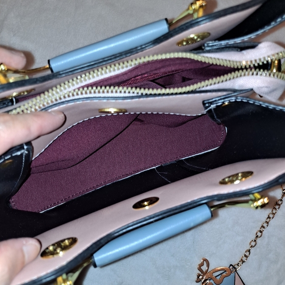 Jane Novo Pink Tan & Blue Colorblock Convertable Handbag Crossbody Bag - Picture 9 of 10